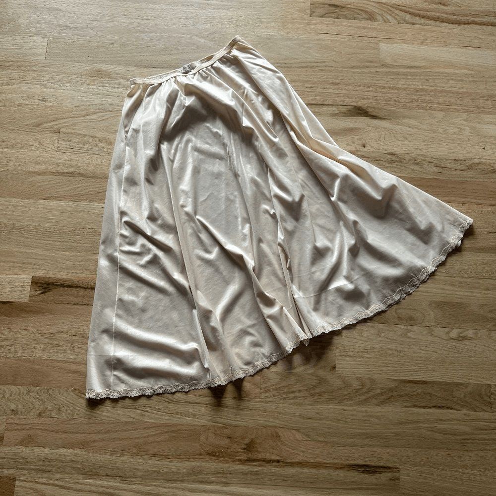 vtg 60s circle skirt half slip Hensen Kickernick beige nude undergarment retro L - Picture 2 of 6